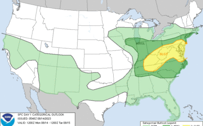 Aug. 14th; Storms Early, Dry by Evening