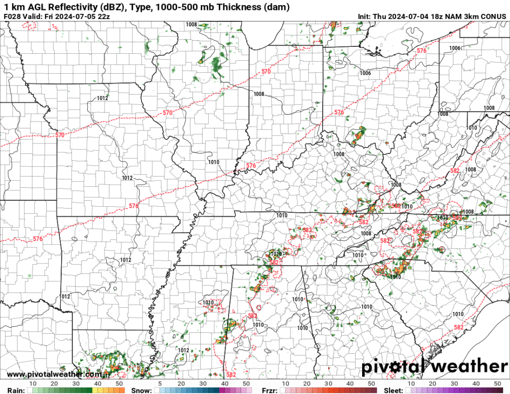 Hi-res NAM, at least, favors Eastern Kentucky more for some spotty downpours, though. (Pivotal Weather)