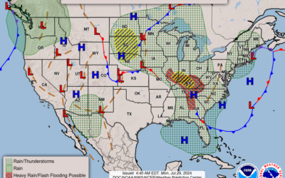 Jul. 29th; Scattered Showers and Storms Close Out July