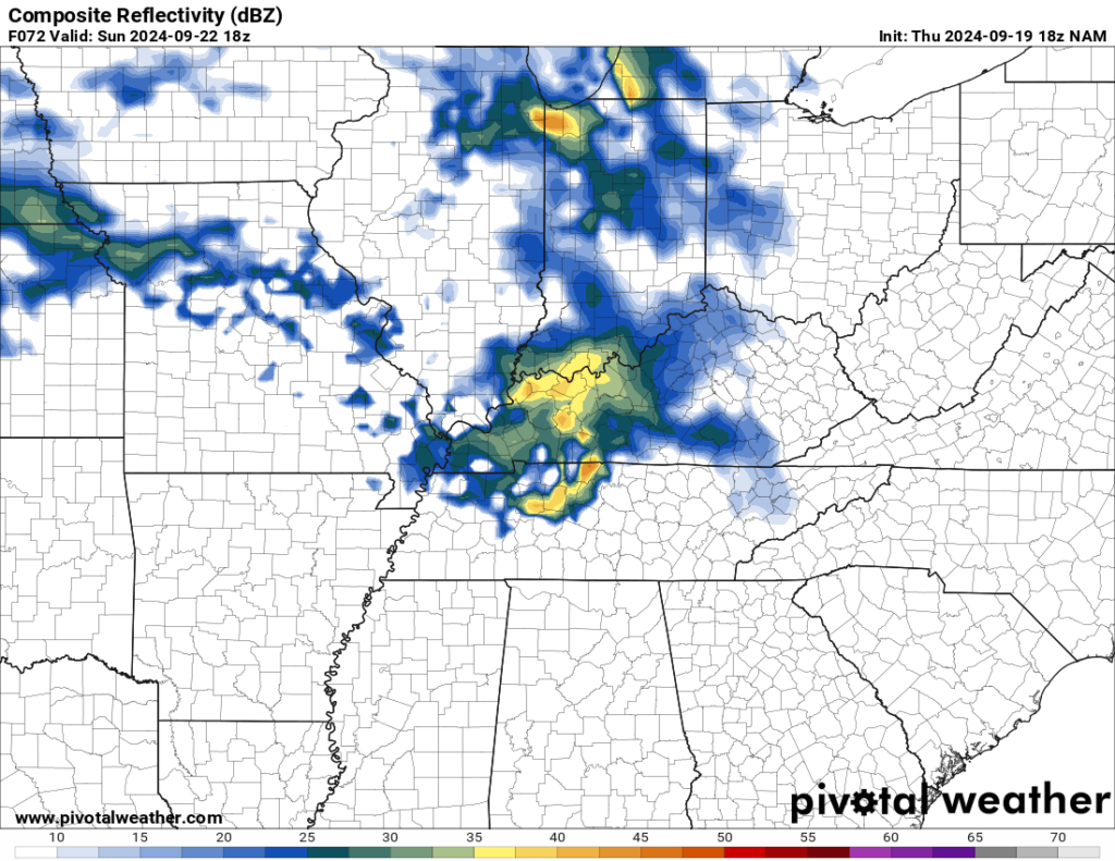 As of Thursday afternoon, the NAM is bullish on Sunday rain potential, but some models aren't. Stay tuned! (Pivotal Weather)