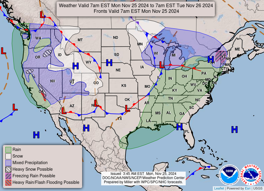 Nov. 25th; Thanksgiving Forecast Leaning Towards Rain