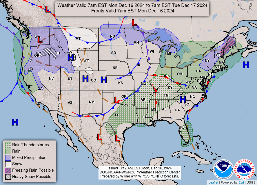 Dec. 16th; Rainy Week Ahead, Cooling Down thru Friday